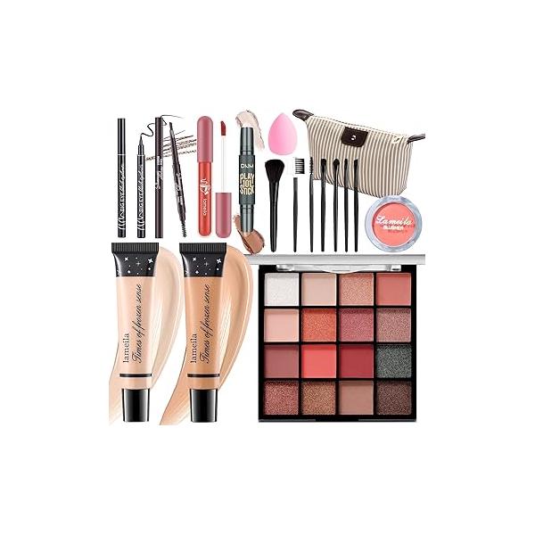 Makeup Set for Girls & Women, Full Face Kit, Travel Present Set, Eyeshadow, Foundation, Blusher, Eyeliner, Lip Gloss, Brushes Sponge Bag