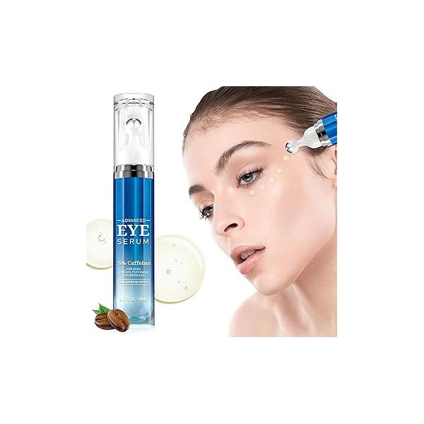 8% Caffeine Eye Cream & Under Serum for Dark Circles and Puffiness Care Roller with 360° Massage Ball Treatment Women Reduce Wrinkles Fine Lines
