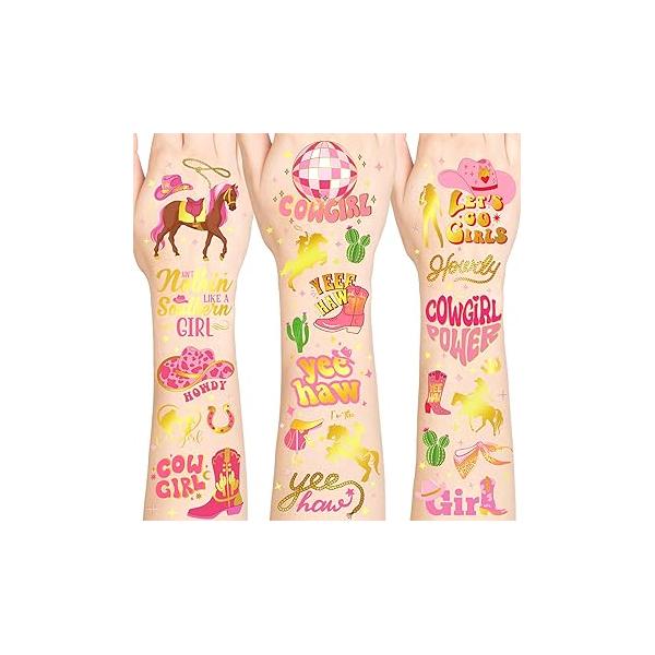 Cowgirl Temporary Tattoos for Teen Girls, Girls Tattoos, Iridescent Style Stickers, Party Favors, Birthday Decoration, Accessories, Cute Gifts Kids Adults