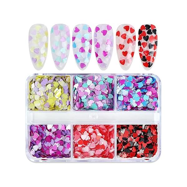Heart Nail Art Glitter Sequins 3D Mixed Flakes Designs Sparkly Love Confetti Acrylic Nails Tips Supplies for Women Girls Manicure Charms Decorations