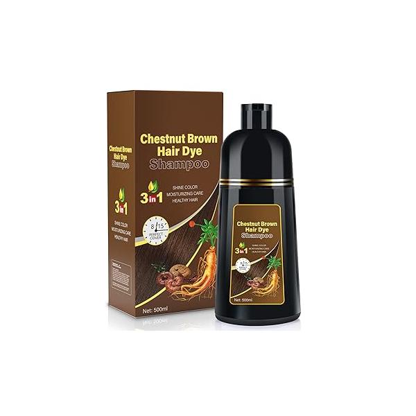 Black Hair Dye 3 in 1 Shampoo for Gray Hair, Herbal Ingredients Women&Men, Minutes/Semi-Permanent/(17.6 FL OZ)