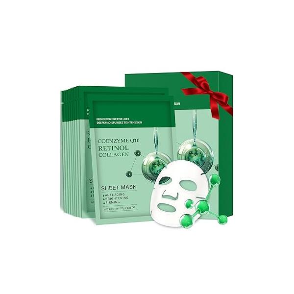 Pack of 10 Collagen Face Mask, Masks Skincare with Coenzyme Q10 Retinol Anti Aging Facial Skin Care Hydrating Beauty for Deep Repairing and Moisturizing Wrinkles