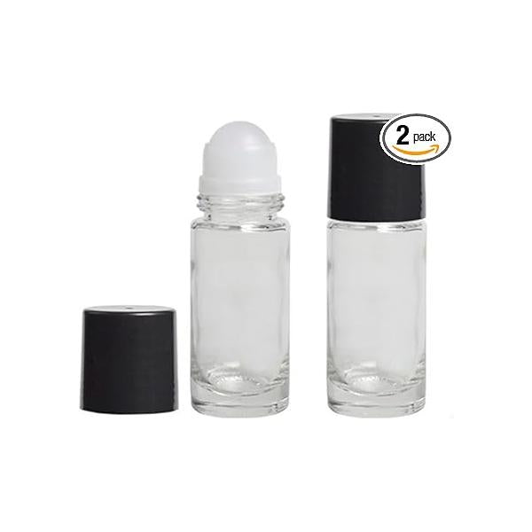 2Pcs Black Clear 30ML Empty Glass Essential Oil Roller Bottles Vials Containers Refillable Roll-on with Funnel Cosmetic Balls