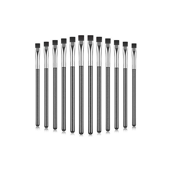 12 Pieces Flat Eyeliner Eyebrow Concealer Brush Definer Firm Stiff Thin Synthetic Bristle Applicator with Gel Powder Cream Cake Makeup