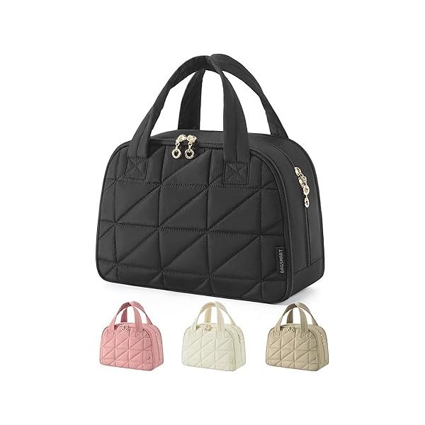 BAGSMART Travel Toiletry Bag, Large Wide-open Bag for Toiletries, Puffy Makeup Cosmetic with Handle-Camel