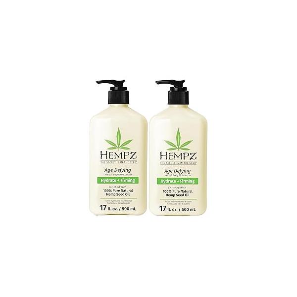 Hempz Age Defying Body Moisturizer, 17 Fl Oz, 2 Pack Bundle - Daily Herbal Shea Butter Anti-Aging Lotion, Hemp Extract Lotion Skin Care Products, 100% Pure Organic Seed Oil