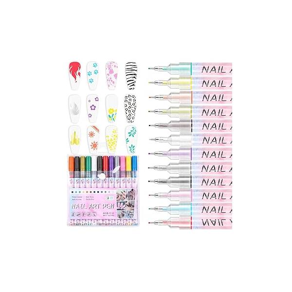 12PCS Nail Art Pens Set,3D Polish Quick Dry for Macaron Color Drawing Special Nails Design Manicure Home & Salon DIY (0.7)