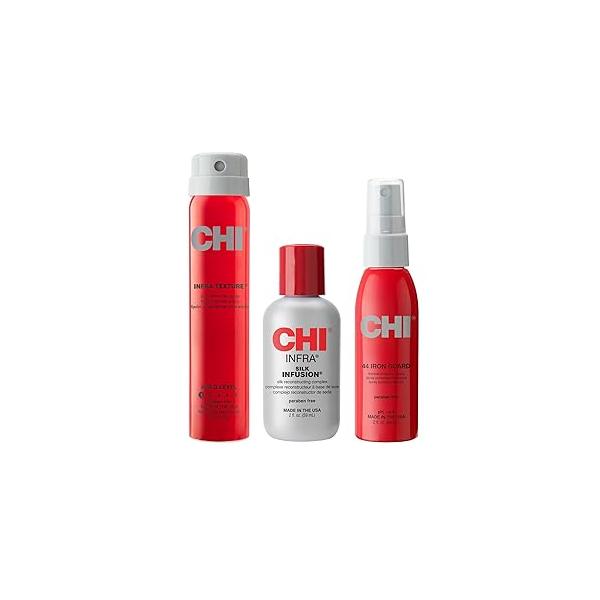 CHI Infra Ultimate Styling Kit, 2 Oz Silk Infusion, 44 Iron Guard, & 2.26 Texture Hair Spray, Sulfate, Paraben, Cruelty-Free (3 Products)