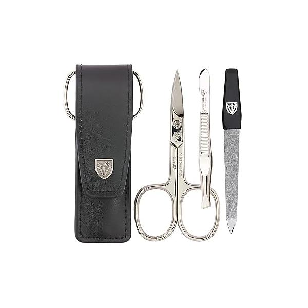 3 Swords Germany - brand quality piece manicure pedicure grooming kit set for professional finger & toe nail care scissors file genuine leather case in gift box, Made Solingen (03737)