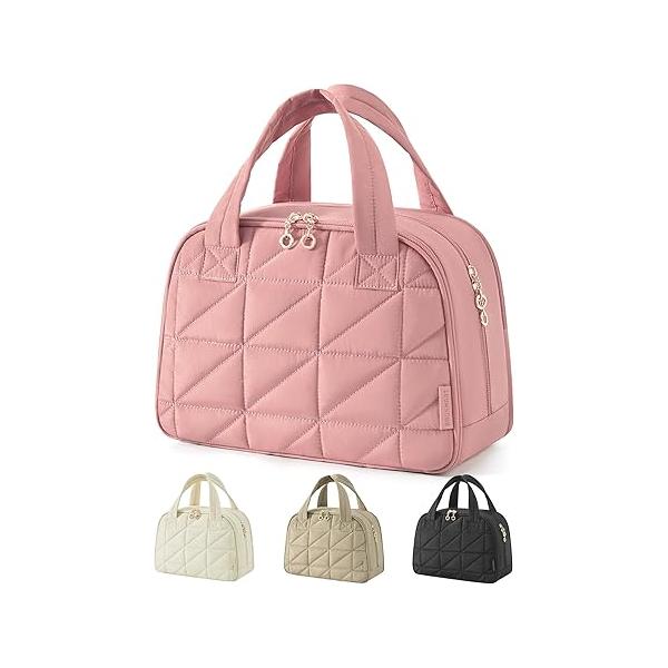 BAGSMART Travel Toiletry Bag, Large Wide-open Bag for Toiletries, Puffy Makeup Cosmetic with Handle-Camel