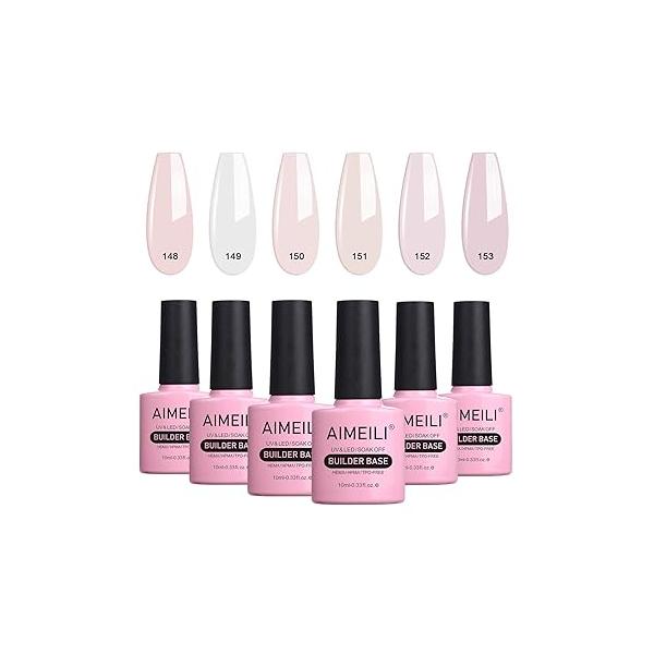AIMEILI Builder Base Clear Sheer Color Gel, Hema Free, Cruelty Vegan, No Need Slip Solution, Soak Off Gel Nail Polish 6pcs X 10ml - Kit Set 36
