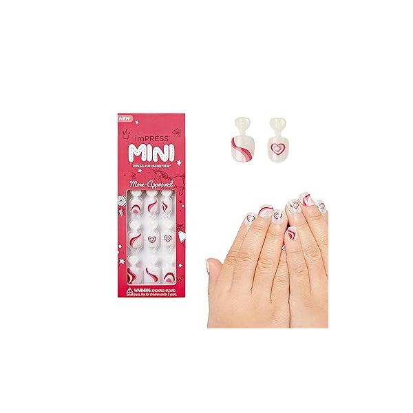 KISS imPRESS No Glue Mani Press On Nails, Mini Press-On Manicure for Kids, 'Dream Big', Pink, Kids Size, Squoval Shape, Includes 20 Fake Nails with Removable Application Tabs, 1 File