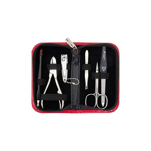 3 Swords Germany - brand quality 6 piece manicure pedicure grooming kit set for professional finger & toe nail care scissors clipper fashion leather case in gift box, Made Solingen (83202)