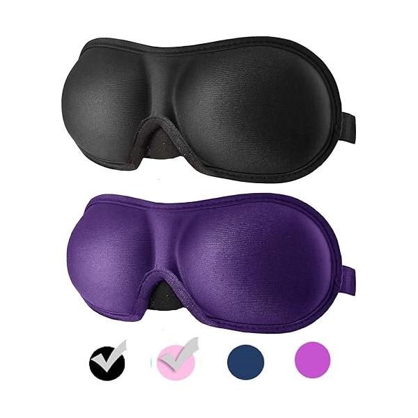 3D Eye mask for Sleeping,Machine Washable, Sleep Mask Women, Blinder Blindfold Airplane (Black+Purple)