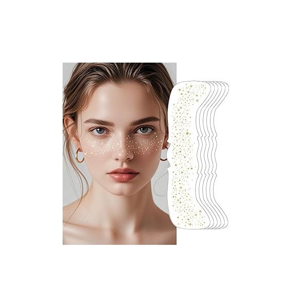 6 Pcs Glitter Freckles Face Tattoo,Waterproof Makeup Patches - Rose Gold,Glitter Speckles Patches,Glow Up Patches,Cosmetic for Cute Accessories Women