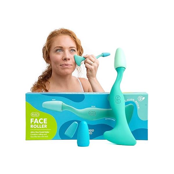 RAD Facial Roller - 2-in-1 Jade & Gua Sha Tool, Silicone Handle, Skin Care, Rolling Scraping Massage Therapy