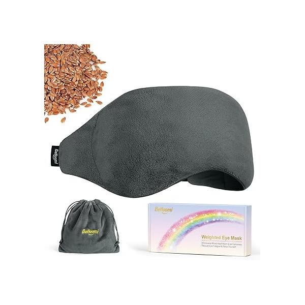 Weighted Eye Mask for Sleeping, Soft Heated Mask, Moist Heat Warm Compress Eyes, Natural Flaxseeds Microwave Reusable Sleep Must Haves Women Spa, Home, Office (Grey)