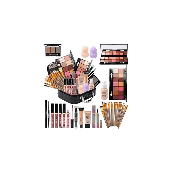 All in One Makeup Kit Full Multipurpose Essential with Eyeshadow Palette,Lip Gloss,Foundation,Mascara,Eyebrow Pencil,Eyeliner,Contour Stick,Makeup Brushes,Cosmetic Bag Set for Women (DA112)