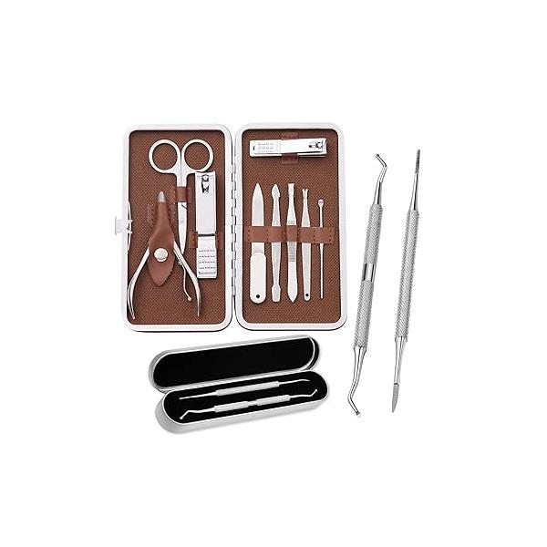 FAMILIFE 100% Stainless Steel Ingrown Toenail File and Lifter Double Sided with Storage Case (Ingrown File) Manicure Set Kit Nail Clipper 9PCS Mens Grooming Pedicure