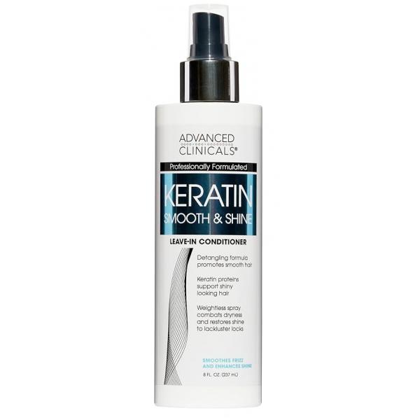 Advanced Clinicals Keratin Detangler Spray. Detangling Hair Spray for Strong, Shiny Hair. Lightweight, Leave-in Conditioner with Amino Acids, Vitamin B5, Olive Oil Softens and Nourishes Hair, 8 Fl Oz