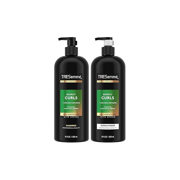 TRESemmé Shampoo and Conditioner Set, Bouncy Curls - Hydrating Curl-Defining, Curly Hair Formula, Frizz-Control Products, 28 Oz Ea