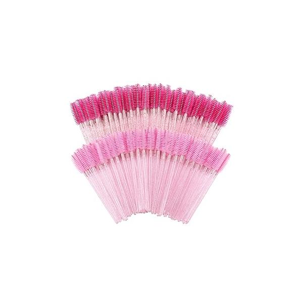 Tbestmax 300 Disposable Spoolies Mascara Eyelash Wands Brush Applicator for Extension Eyebrow and Makeup Pink