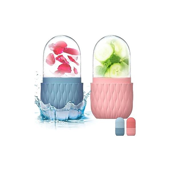 2 Pack Ice Roller for Face and Eye, Skin Care Shrink Pores Reduce Puffiness, Nursing Tool Fever, Redness Swelling, Cube, Mold, Stick, Holder Women Men Purple-Blue