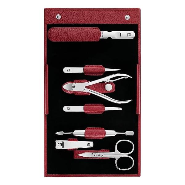ZWILLING Beauty Classic INOX Manicure and Pedicure Nappa Leather Case with Snap Closure, Nail Care Kit, 8-Piece, Premium Travel Red