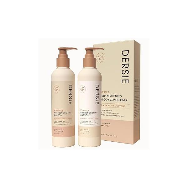 Rice Water Hair Growth Shampoo & Conditioner: Biotin Caffeine Infused for Thinning - Women Men