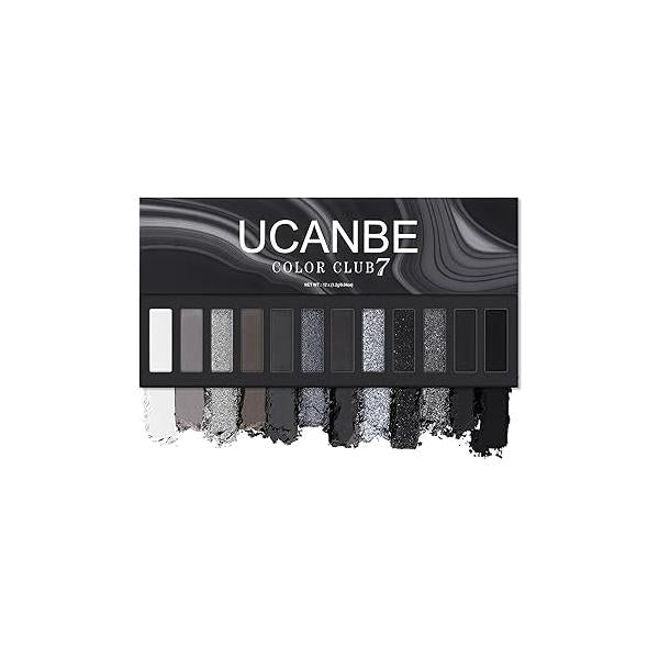 UCANBE Smokey Eyeshadow Palette, Dark Black White Gray Silver Natural Nude Matte Shimmer Eye Shadow Make Up Pallet for Smoky Emo Goth Makeup, 12 Color High Pigmented Long Lasting Waterproof Pallete