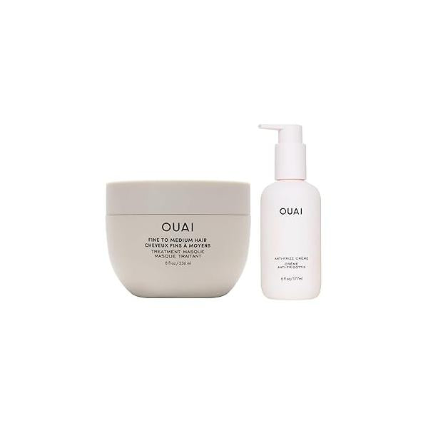 OUAI Anti Frizz Hair Treatment Bundle - Includes Crème + Fine to Medium Masque (2 Count, 6 Oz/ 8 Oz)
