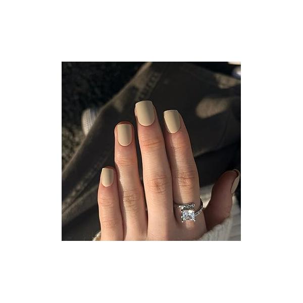 24 Pcs Short Press On Square Shape Matte Glue Solid Color Acrylic False Full Cover Stick Reusable Artificial DIY Nail Decorations (Style 8)