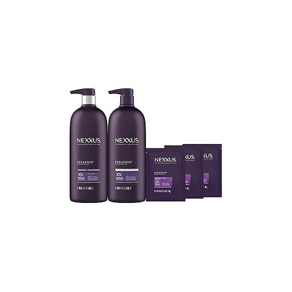 Nexxus Keraphix Shampoo and Conditioner - Damaged Hair Treatment System with Keratin Protein Black Rice, 2 Count & 3 Repair Masks Treatment, 33.8 oz, 1.5 Count, 5 ( Pack of 1)