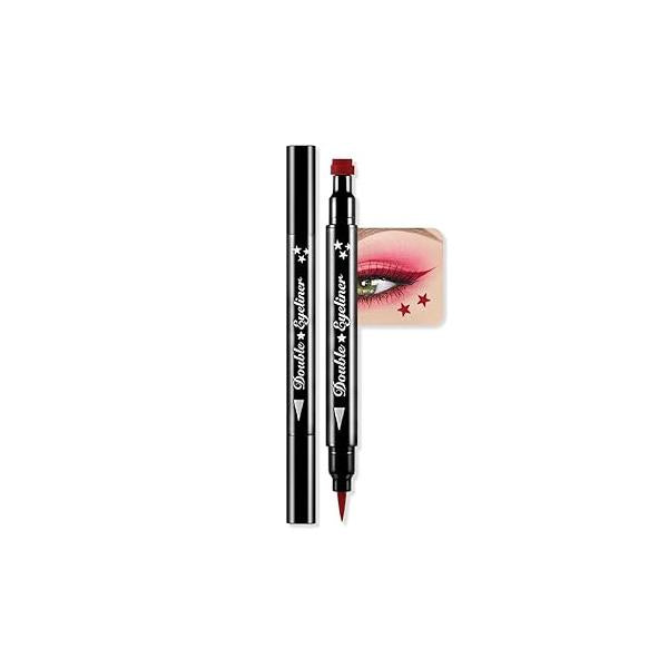 BINGBRUSH Double-sided Liquid Stamp Eyeliner Pen, Face Stamps Makeup Extremely Black Waterproof Slim Gel Felt Tip High Pigment & Seal (10#Star&Red)