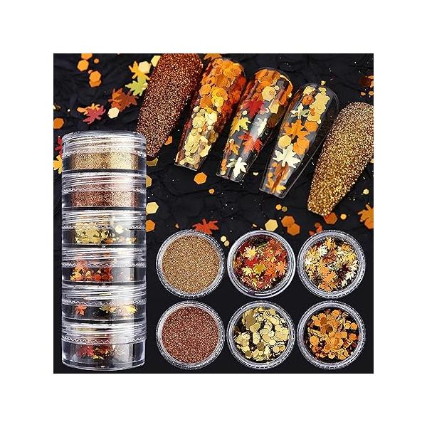 6Pcs Maple Leaf Nail Art Glitter Sequins for Design Flakes Charms Holographic Laser Autumn Women Thanksgiving Acrylic Nails Decor