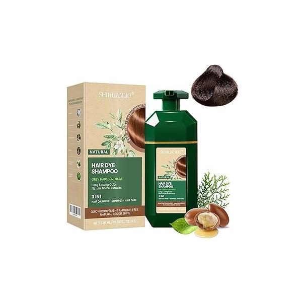 Black Hair Dye Shampoo 3 in 1 for Gray Coverage, Herbal Ingredients Natural Women & Men/Ammonia-Free 520ml