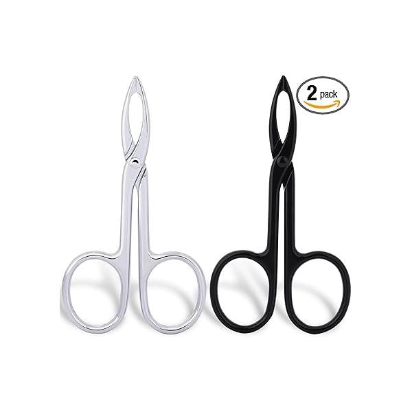 2Pcs Tweezers Scissor Handle Eyebrow Hair Plucker Remover Facial Eyebrows Care Stainless Flat Straight Tip Wig Plucking Hairs Removal for Women(Silver and Black)
