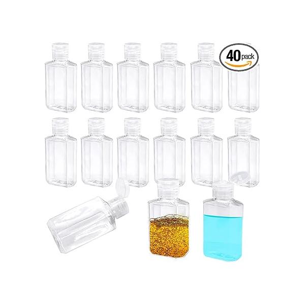 40 Pack 2 Oz Plastic Refillable Bottles with Flip Cap,Clear Empty Hand Sanitizer Bottles,Portable Reusable Containers Lids for Shampoo,Body Soap,Toner and Lotion