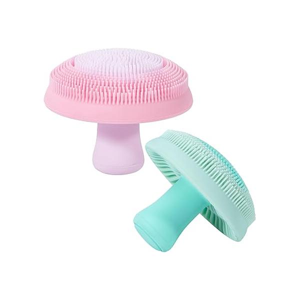 Silicone Facial Cleansing Brush, 2 Pcs Face Scrubber 2-in-1 Exfoliator Soft Manual Wash Scrub Brush for Nose Pore Deep Cleaning, Exfoliating and Massaging, Pink+Green