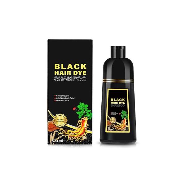 Black Hair Dye Shampoo 3 in 1, Herbal for Women Men, Grey Coverage 16.9fl oz