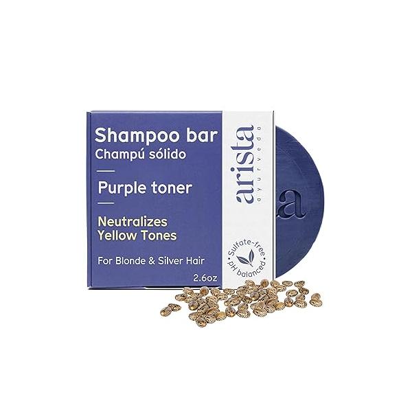 Arista Purple Shampoo Bar, Amla Fruit Powder, Toner & Castor Oil, Moisturizing Plastic Free Hair Soap, Sulfate Solid Puck for Grey