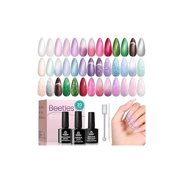 Beetles Gel Nail Polish Set - 20 Pcs Neon Soak Off Uv LED Gold Sliver Glitter Kit Blue Pink Black White for Art Salon Gift Women