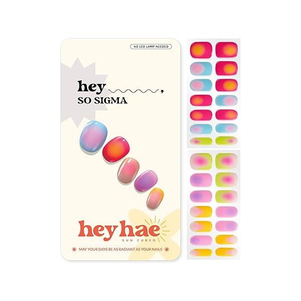 Semi Cured Gel Nail Strips | No LED Lamp Needed Spring, Marble, Pink Easy Apply & Remove, Salon Quality Includes 28 Strips, 1 Prep Pads, File Wooden Stick - Hey, So Sigma