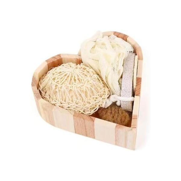 5Pcs Bath Shower Set in Heart Wooden Trinket Box Hair Brush for Women,Birthday Gifts,Bath & Spa Basket Gift Women Body Back Legs and Foot,Gift Mom