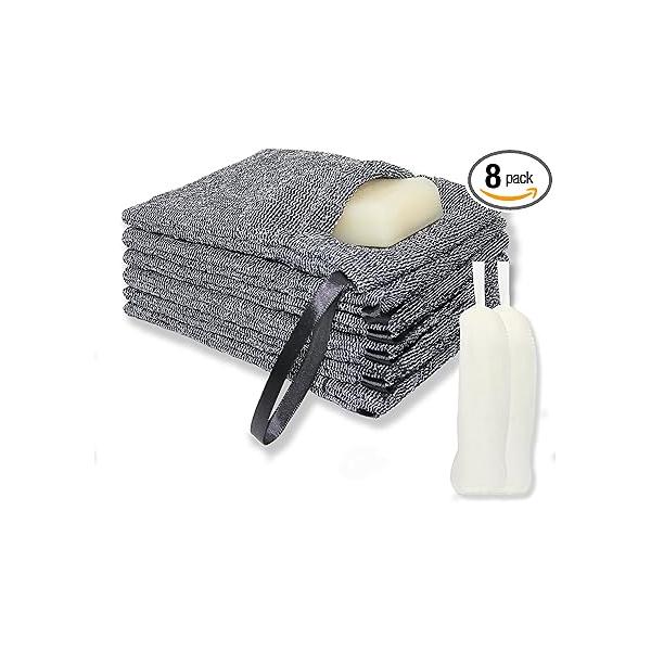 8 Pack Soap Bags - 6 Pcs Saver Pouch & 2 Foaming Net, Pocket for Deep Exfoliating Body Scrubber Bath or Shower