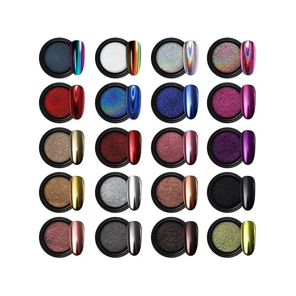 Artdone Chrome Nail Powder Metallic Mirror Glitter Effect Pigment Iridescent Aurora Mermaid Pearl Dust Kit for Gel Polish Art Decoration, Resin Craft Arylic