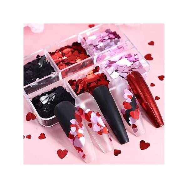 Heart Nail Art Glitter Sequins 3D Mixed Flakes Designs Sparkly Love Confetti Acrylic Nails Tips Supplies for Women Girls Manicure Charms Decorations