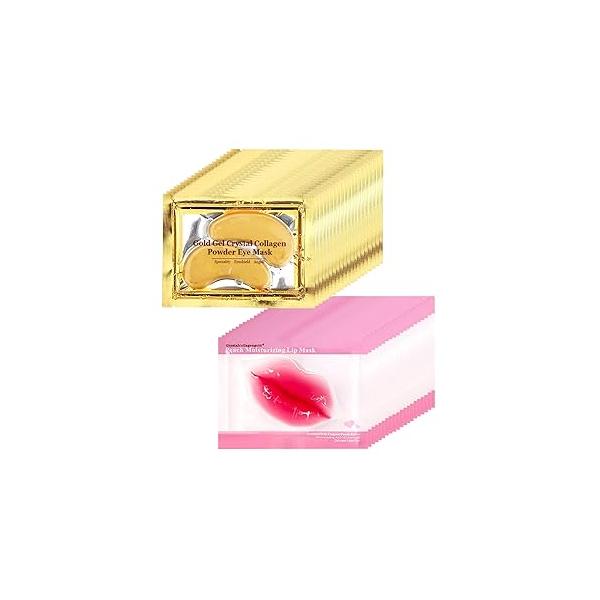 40 Pairs Peach Red Lip Masks & Eye Masks, 24K Gold Gel Collagen Patches for Puffy Eyes, Dark Circles, Wrinkles and Bags, Crystal Mask Set Women Men
