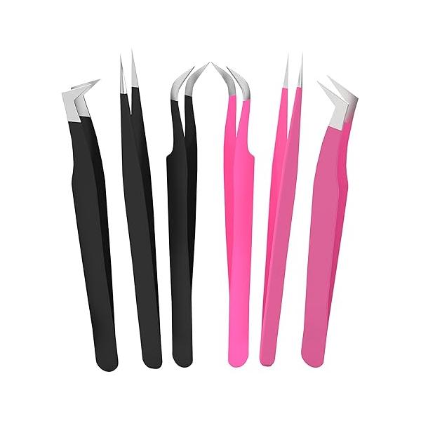 SIVOTE Lash Tweezers for Eyelash Extensions, Pack of 5 Peach - Extension Set with Diamond Grip, Precision Fiber Tip Volume Extensions