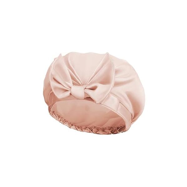 Auban Extra Large Bowknot Shower Caps, Double Layer, Reusable with Silky Satin for Women, Ideal Beauty Bathing, Hair Spa, and Travel Use
